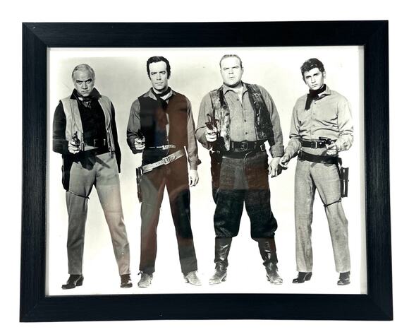 Other - Vintage Bonanza Cast Framed Black & White Photo Lorne Greene Michael Landon 10x8